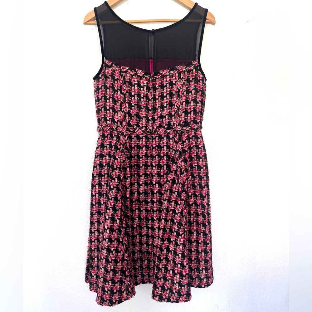 Kate Spade Pink Fuchsia and Black Fabric Checkered Houndstooth Dress Size US 6